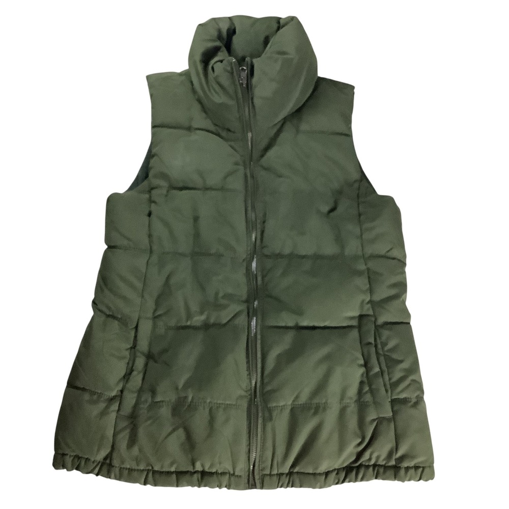 Old Navy Puffer Vest Women Small Petite Green Quilted Full Zip Gorpcore Winter